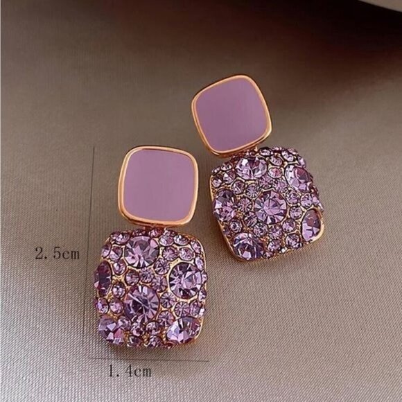 Exquisite Zinc Alloy Rhinestone Square Drop Earrings - Picture 3 of 3